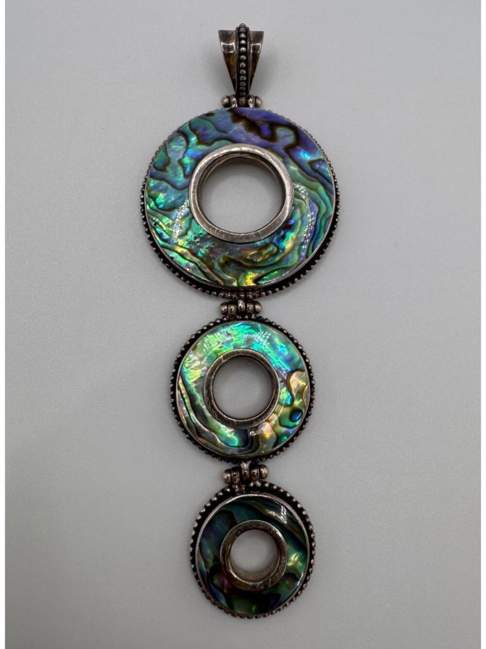 Merav Indonesia 925 Sterling Abalone Inlay Double Sided Pendant Large 25g 4”